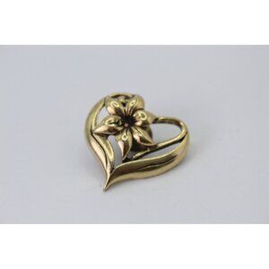 Vintage 1970s - 1980s CAMC Gold-Tone Heart-Shaped Floral Brooch Pin With Lily De